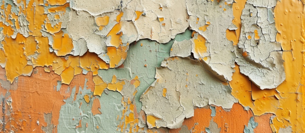 Poster peeling paint reveals a textured surface with copy space image.