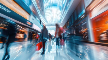 Female shopping in shop center motion blur