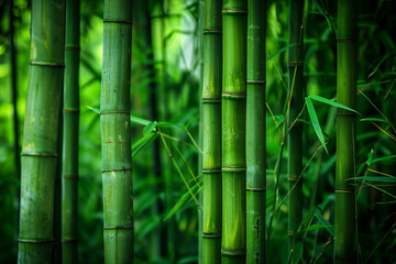 Fototapeta premium A dense bamboo forest with green leaves and slender stalks, creating an atmosphere of tranquility and natural beauty