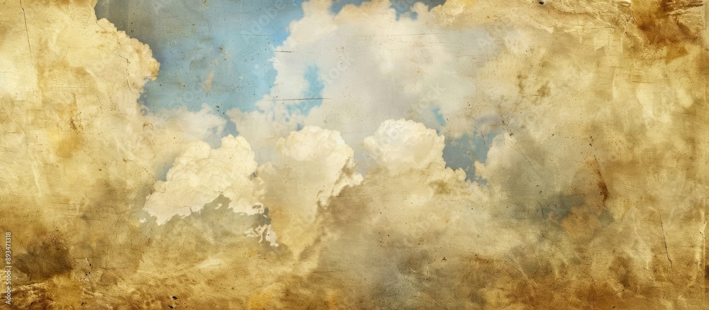 Poster Grunge paper texture overlay on a cloudy sky with copy space image.