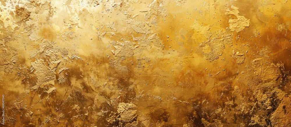 Aufkleber Luxurious gold paint creating a smooth and glossy surface on a concrete wall texture, perfect for an elegant background with shiny golden hues and copy space image.