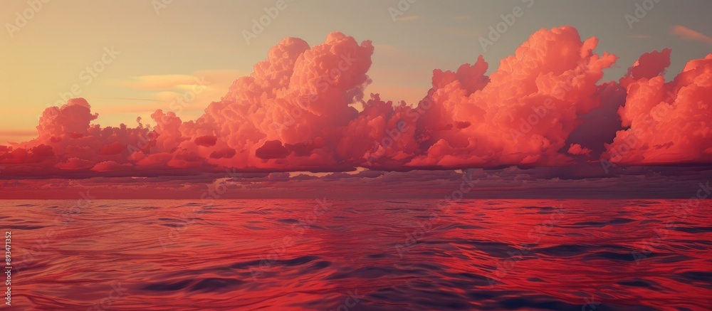Aufkleber Red clouds above the ocean with a horizontal orientation suitable for various text designs within the copy space image.