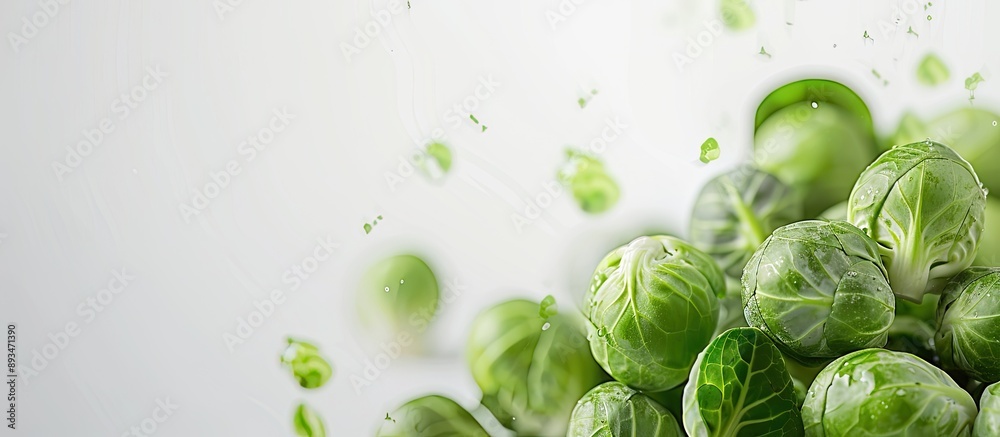 Poster freshly cut, cleaned brussel sprouts are isolated with a simple background in the copy space image.