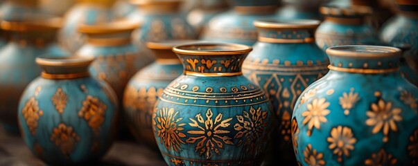 Blue and Gold Ornamental Vases - Realistic Image