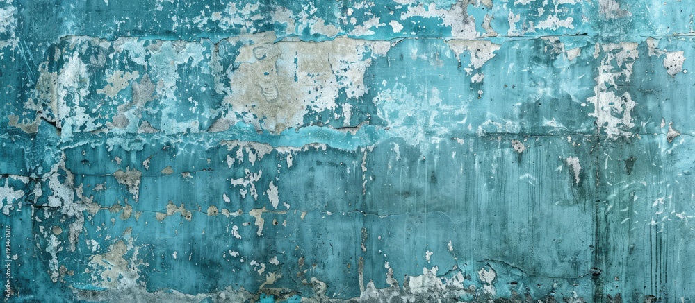 Aufkleber An exquisite textured wall in cyan hues, adorned with abstract grunge patterns and rustic winter elements, serves as a wide backdrop with ample copy space image.
