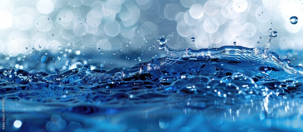 Poster water splashing in blue hues with bubbles of air on the surface creates a captivating scene in the c