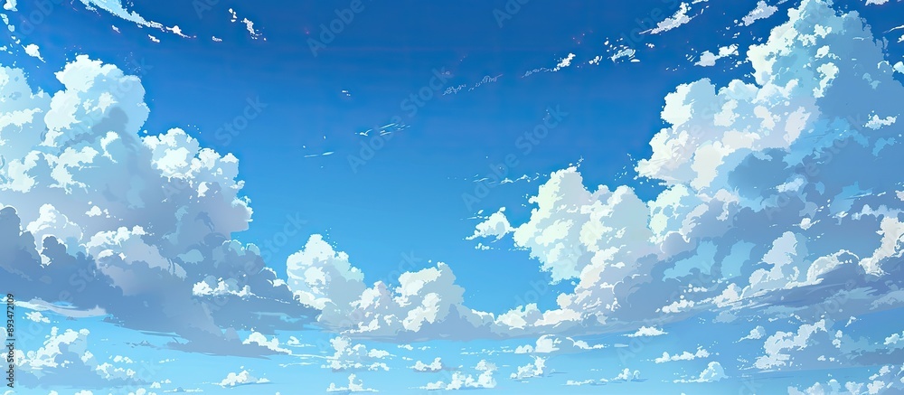 Poster the backdrop depicts a clear blue sky with fluffy white clouds, providing ample copy space image.