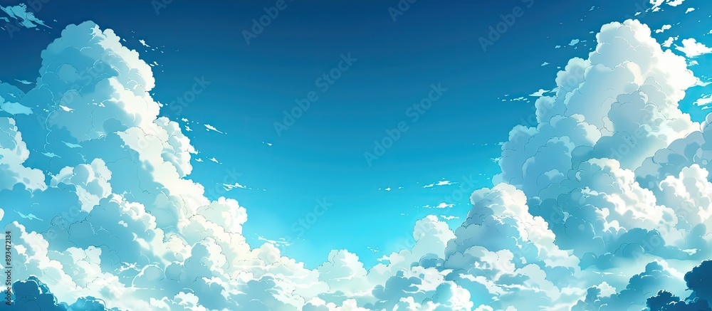 Poster the backdrop depicts a clear blue sky with fluffy white clouds, providing ample copy space image.
