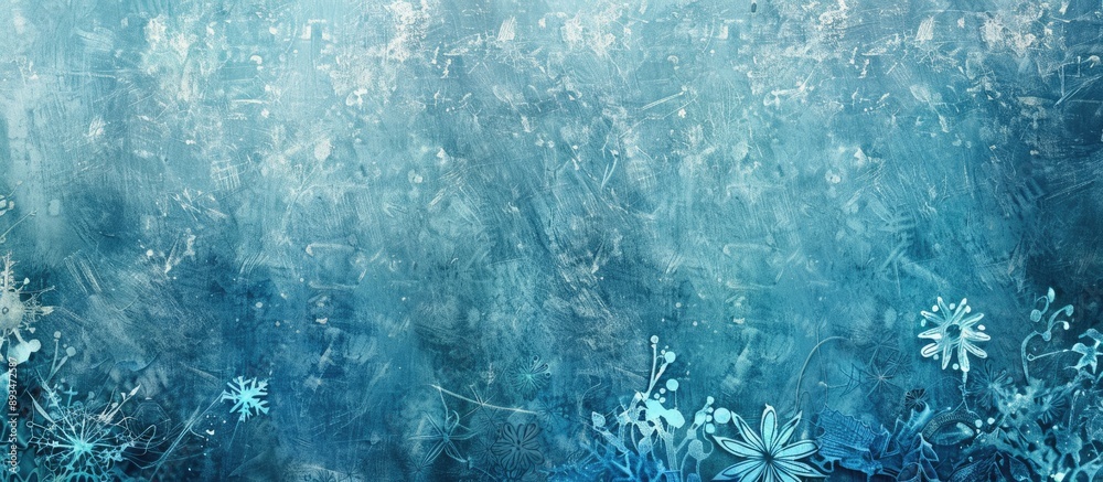 Aufkleber An exquisite textured wall in cyan hues, adorned with abstract grunge patterns and rustic winter elements, serves as a wide backdrop with ample copy space image.