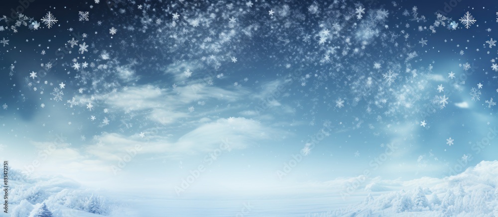 Aufkleber card suitable for winter and holiday messages on artificial snow against a blue backdrop with space 