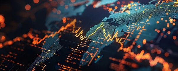 A financial graph on a global map is a visual representation of the interconnectedness of the global economy.