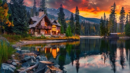 Fototapeta premium Vacation house with scenic lake view