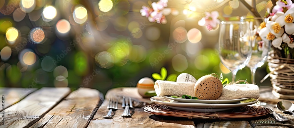 Aufkleber Decorative Easter table setting with ample copy space image for your personal touch