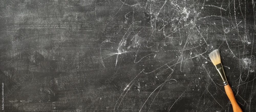 Poster A blackboard with a brush erasing content against a black background suitable for adding text or graphics with copy space image