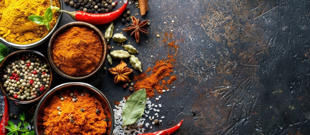 Aufkleber Copy space image featuring an assortment of pastes and spices with a selective focus and top view