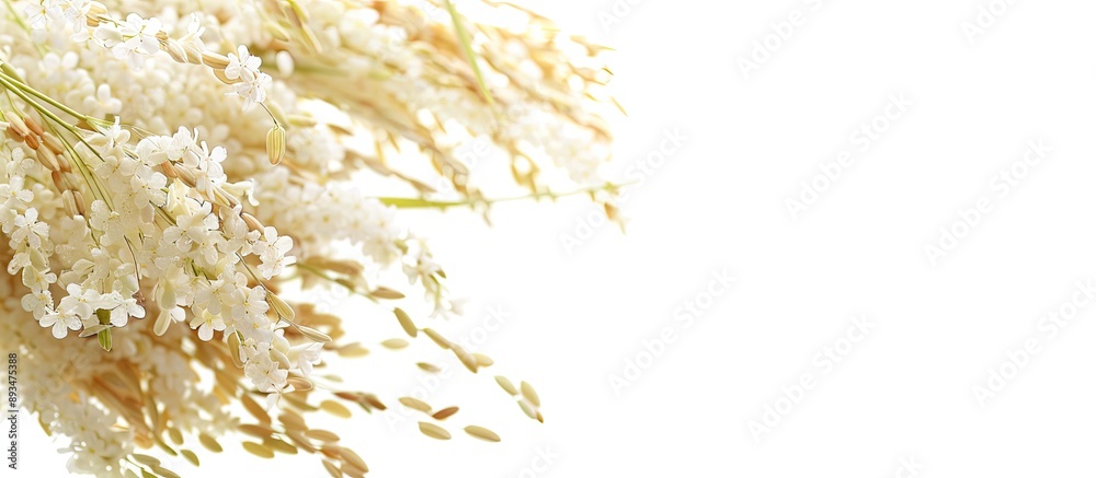 Poster ears of jasmine paddy rice isolated on a white background with copy space image