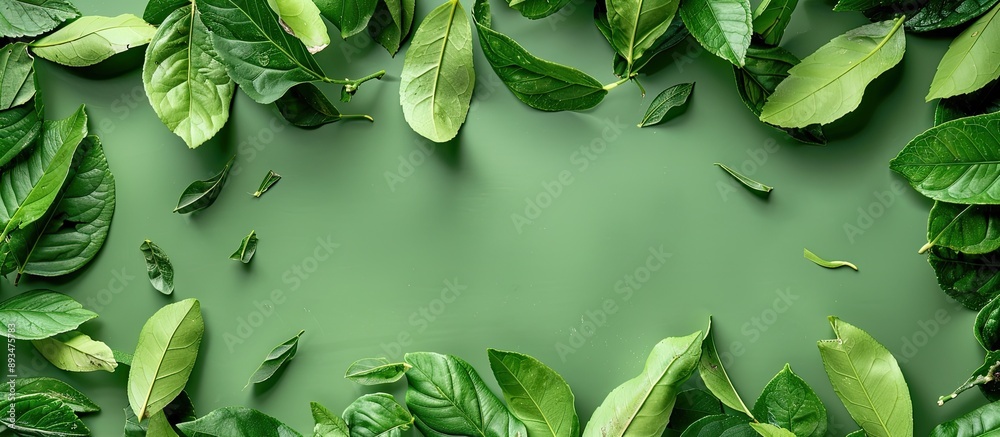 Aufkleber Trendy summer and spring arrangement of fresh lime leaves on a stylish green backdrop with ample space for adding text or images