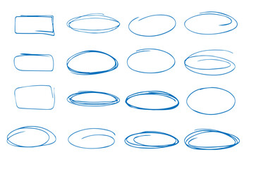 A collection of oval and square frames for text, hand-drawn in ink. Isolated elements in the form of selections for text