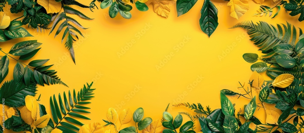 Poster natural forest decor frame on a yellow backdrop with copy space image