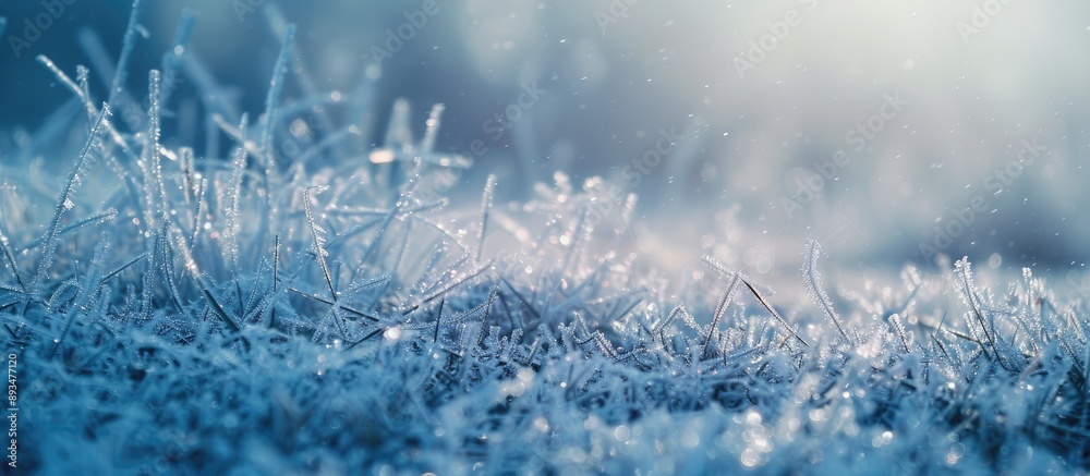 Poster Winter abstract background with blurred frozen grass in a landscape setting leaving room for copy space image