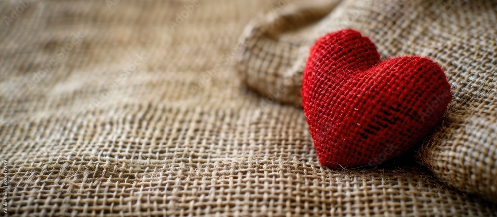 Aufkleber Heart shaped red element on a burlap surface with space for copying the image