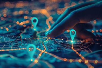 A digital illustration of a location manually mapped with two pins. location on the map