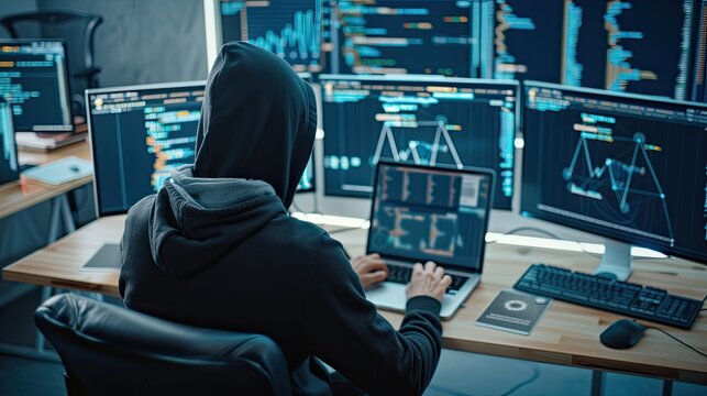 A person wearing a hooded sweatshirt stands in front of a server rack, using a tablet