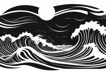 Obraz premium Powerful Ocean Wave Silhouette Illustration for Marketing and Advertising