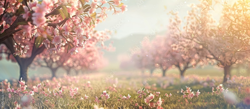 Aufkleber Spring brings blossoming fruit trees against a backdrop perfect for text or inscriptions with a copy space image