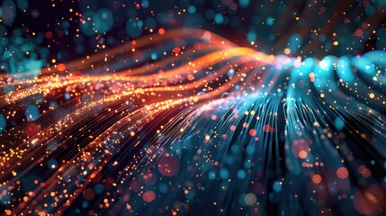 Obraz premium digital artwork representing the speed of electronic trading, with data particles racing along fiber optic cables in a network