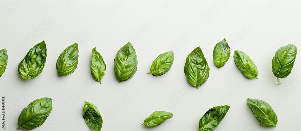 Aufkleber Basil leaves arranged neatly against a plain white backdrop perfect for a copy space image