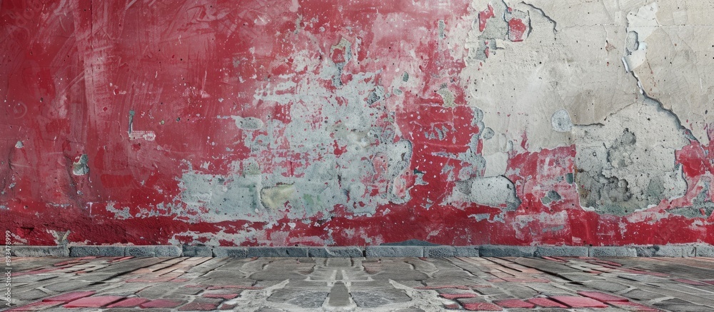 Aufkleber grunge decorative pattern on the street with a weathered stained old stucco wall background in a roo