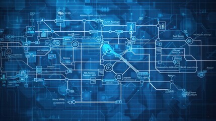 digital blueprint of a treasury's financial decision-making tree, with interactive branches for exploring different outcomes