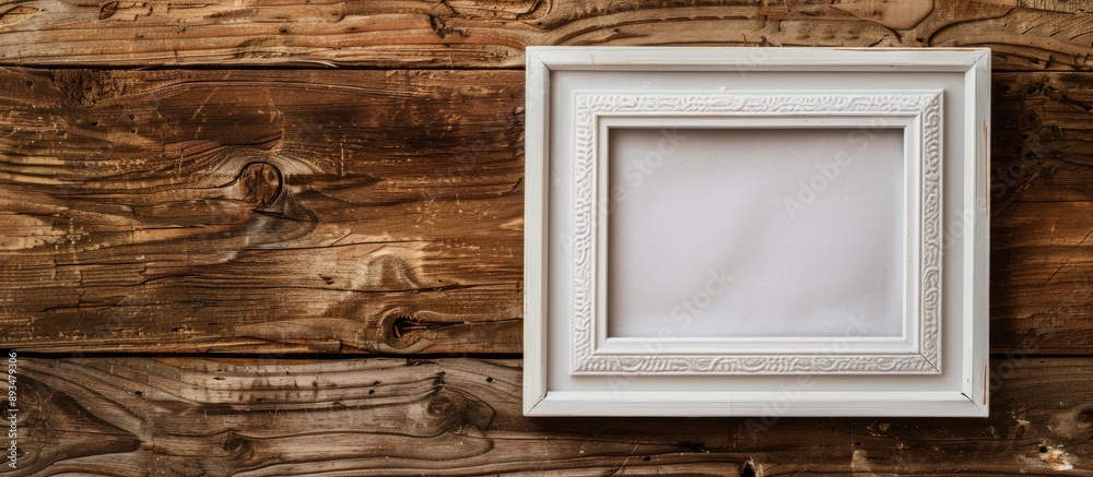 Poster white picture frame with blank copy space image on a wooden textured background