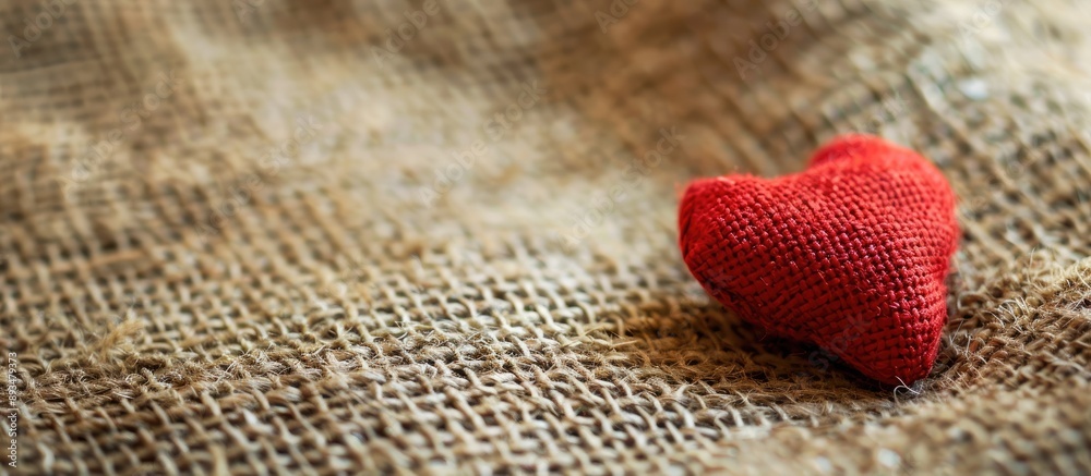 Aufkleber Heart shaped red element on a burlap surface with space for copying the image