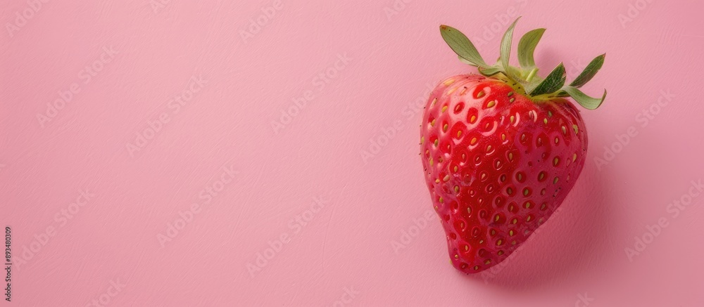 Aufkleber a strawberry rests on a pastel pink surface in a flat lay composition offering a top down view with 