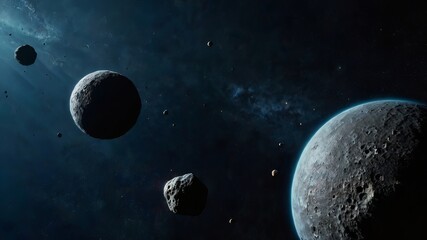 Obraz premium asteroid belt in the space, asteroid , space , ai generated