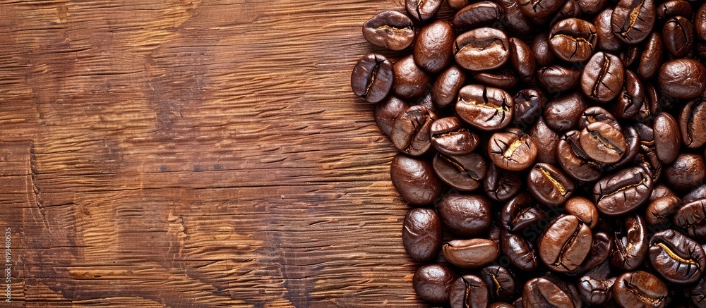 Poster stock photo featuring coffee beans on a table with copy space image