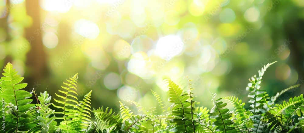 Aufkleber green fern leaves in focus with a blurred garden backdrop and room for text perfect for copy space i