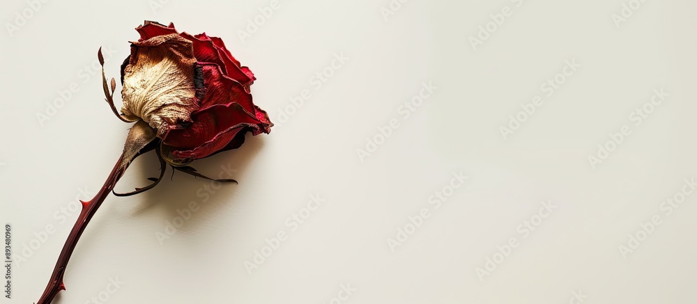 Poster Dried rose on white background with copy space image
