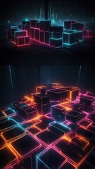 Abstract Glowing Neon Structures for Modern Graphic Design