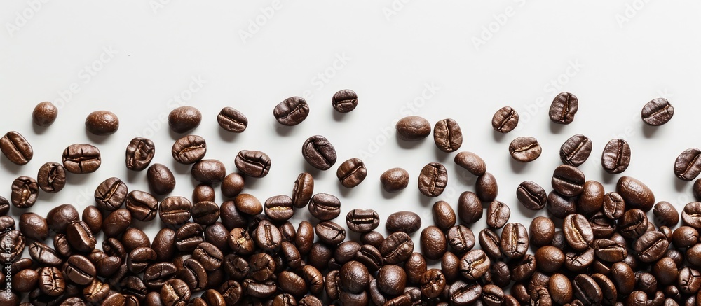 Poster coffee beans displayed elegantly on a white backdrop providing a perfect copy space image