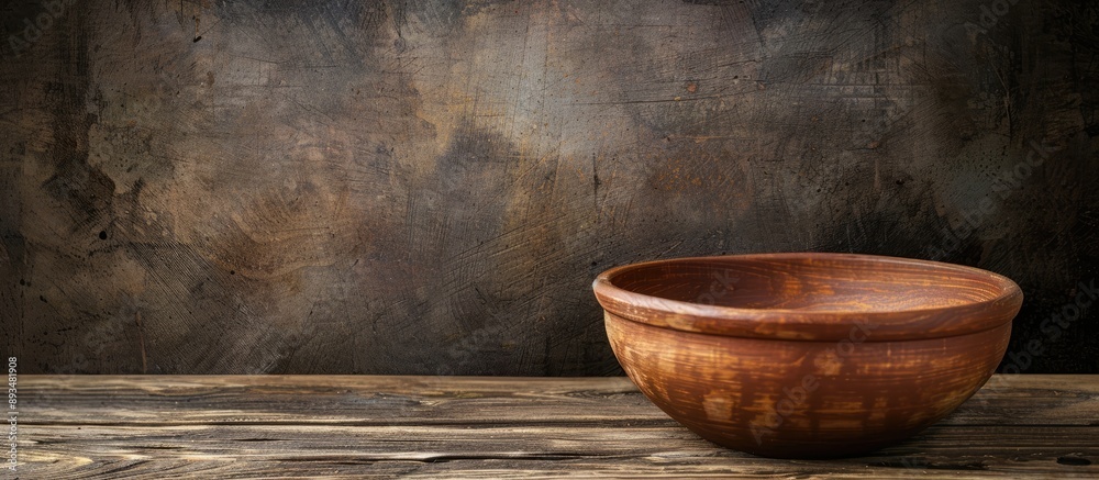 Aufkleber Wooden background with an empty clay bowl ideal for adding text or images copy space image