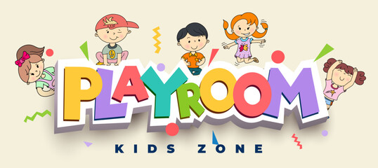 Playroom letters postel colorful Illustration for Children's Playroom Decoration. Banner in Cartoon Style. Vector lettering for Game Room.