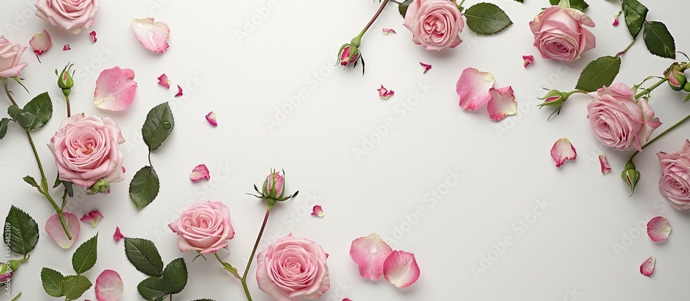 Aufkleber Pink roses displayed against a white backdrop provide an elegant copy space image suitable for text placement Shi Tu Ping Pu