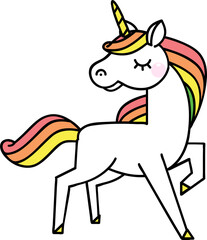 Cute little white magical unicorn with rainbow hair. 