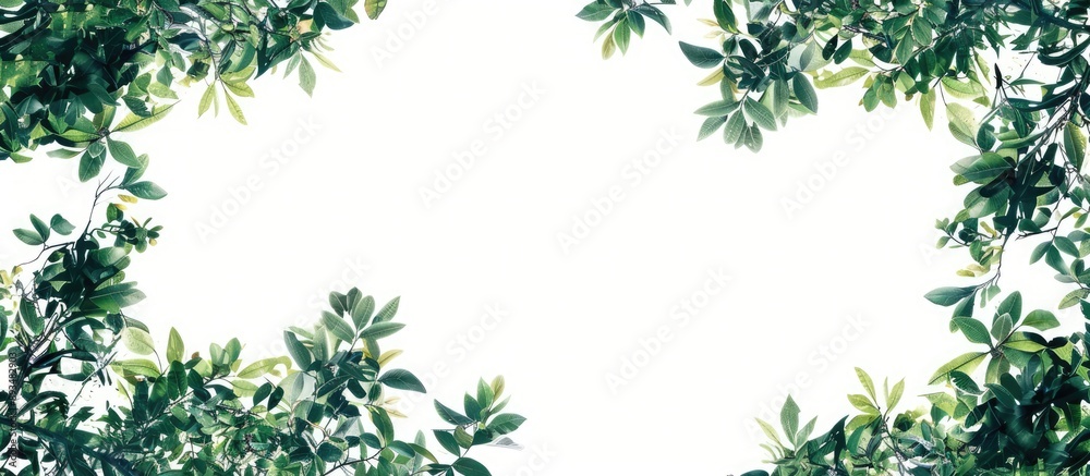 Poster Green tree branches isolated on white backdrop with copy space image