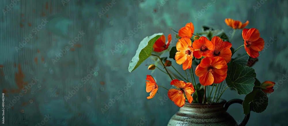 Aufkleber a lovely arrangement of nasturtium flowers in a pitcher with space for text in a postcard worthy ima