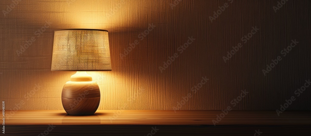 Poster Night lamp casting a stylish glow on a table in a room with ample copy space image