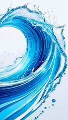 Blue water with shimmers like a wave on a white background. Vertical photo